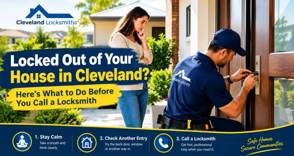 Locked out of house in Cleveland with a locksmith helping homeowners regain safe access