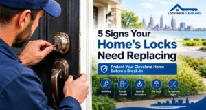 5 signs your home’s locks need replacing in Cleveland, including stiff keys, loose handles, rust, old locks, and tampering